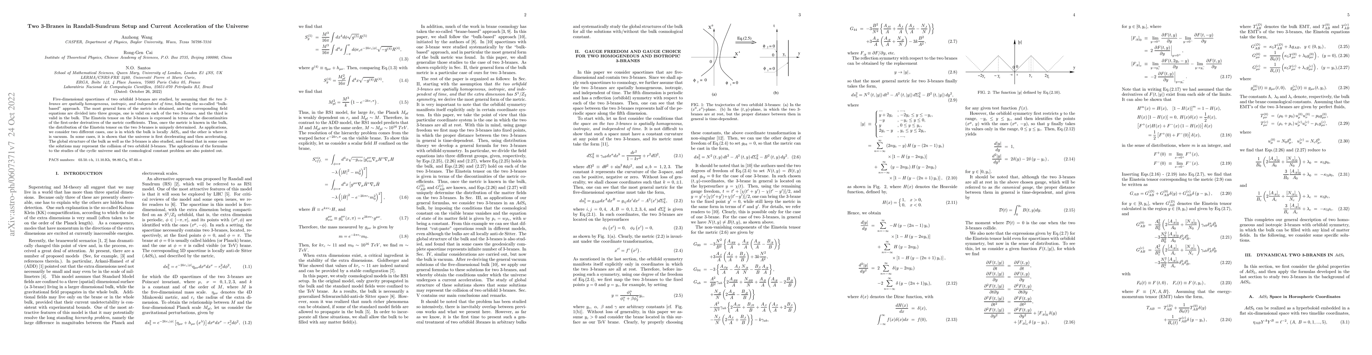 Thumbnail for Two 3-Branes in Randall-Sundrum Setup and Current Acceleration of the
  Universe