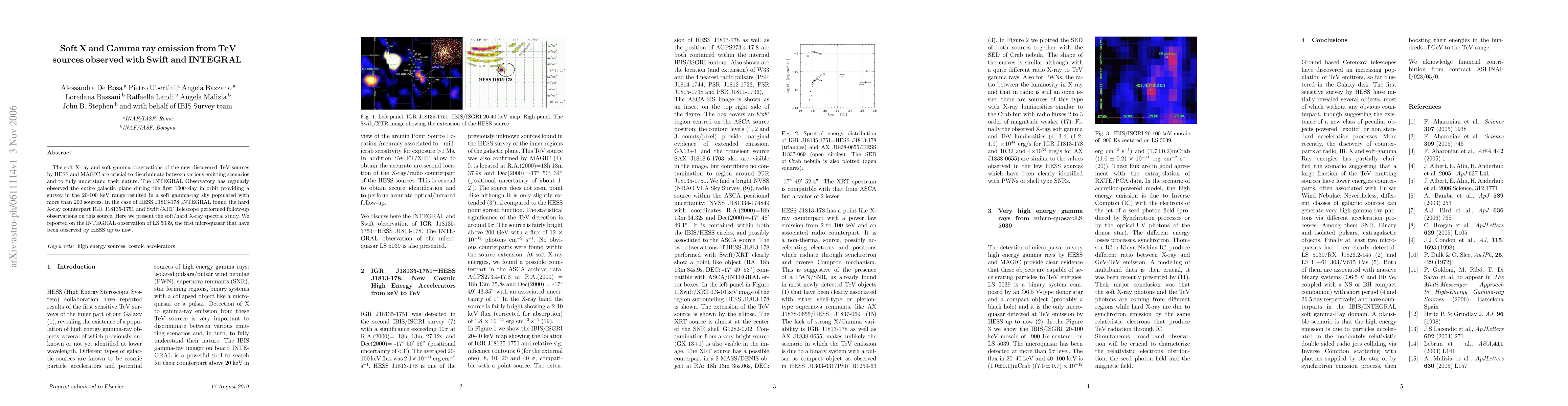 Thumbnail for Soft X and Gamma ray emission from TeV sources observed with Swift and
  INTEGRAL