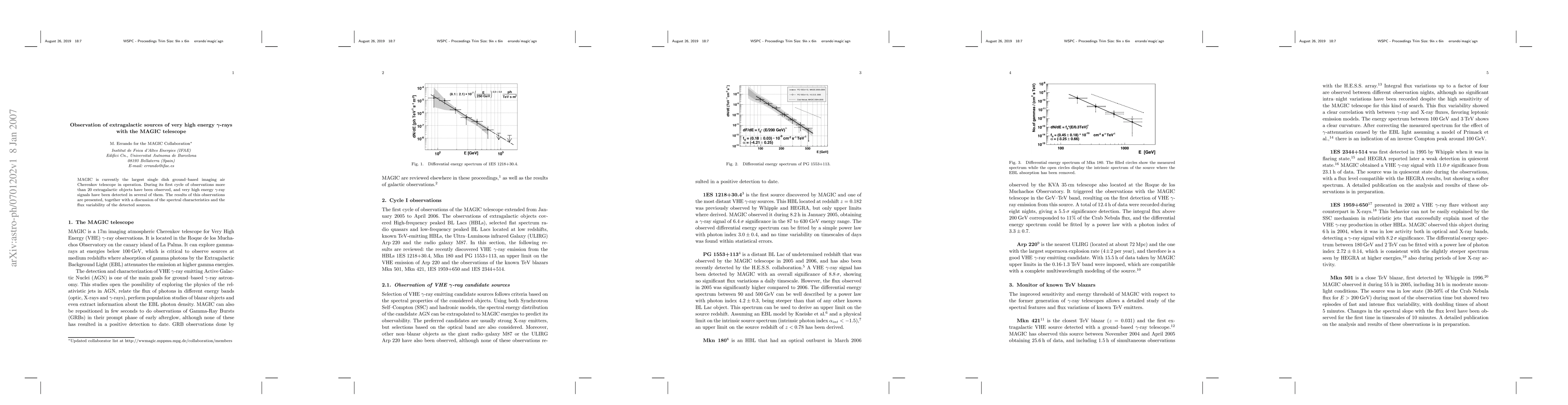 Thumbnail for Observation of extragalactic sources of very high energy gamma-rays with
  the MAGIC telescope