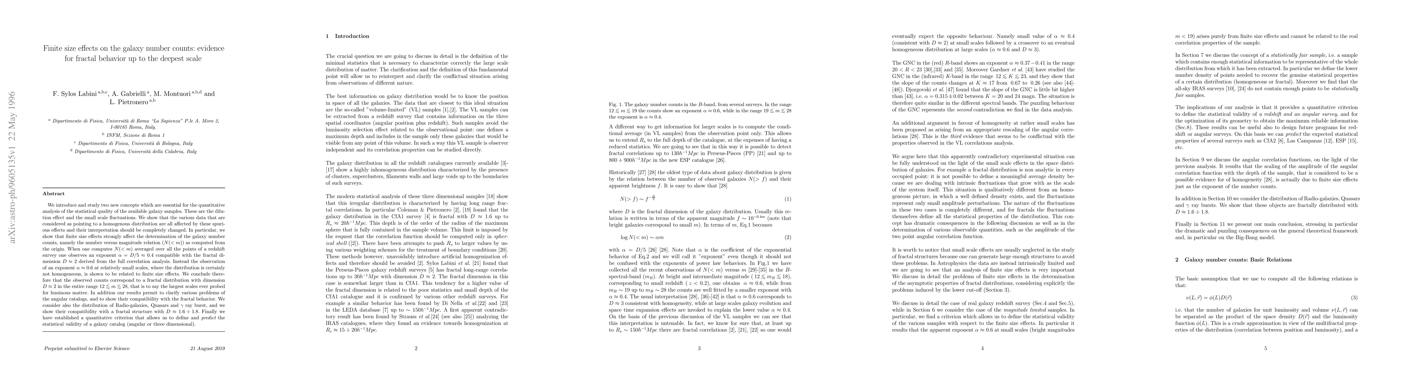 Thumbnail for Finite size effects on the galaxy number counts: evidence for fractal
  behavior up to the deepest scale