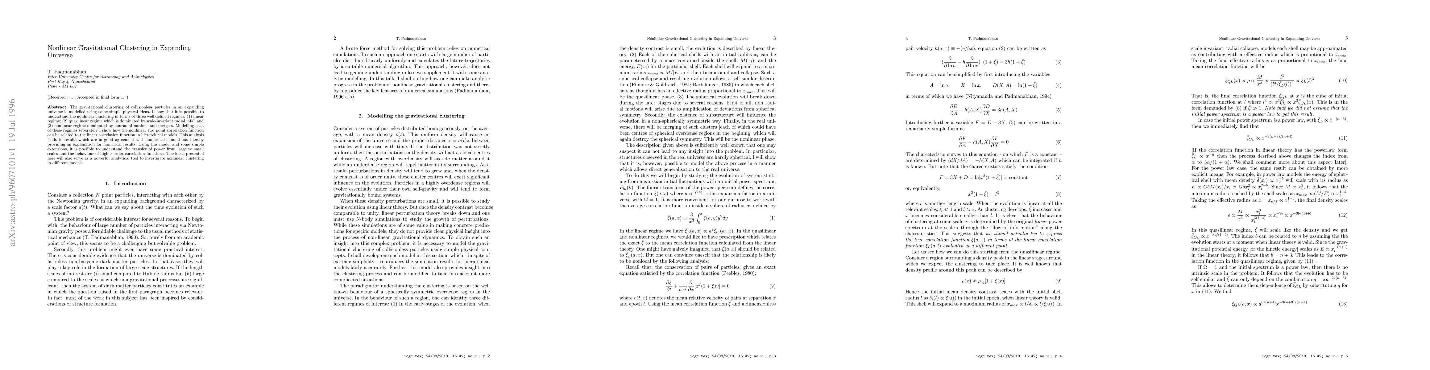 Thumbnail for Nonlinear Gravitational Clustering in Expanding Universe