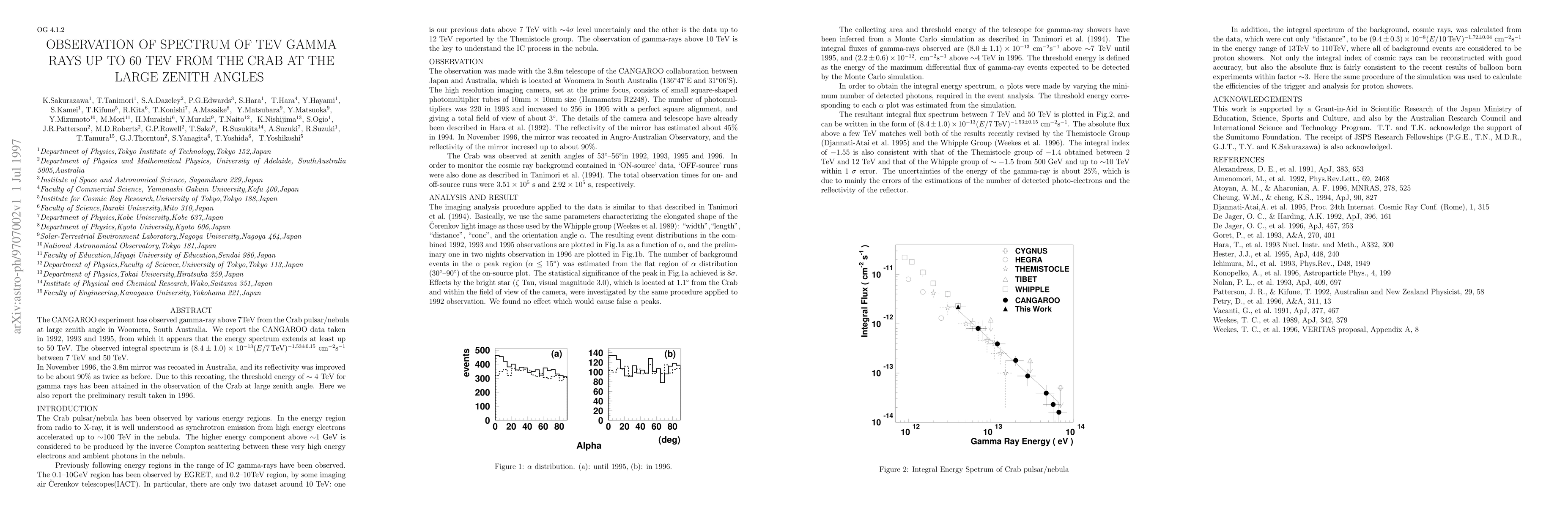 Thumbnail for Observation of Spectrum of TeV Gamma Rays up to 60 TeV from the Crab at
  the Large Zenith Angles