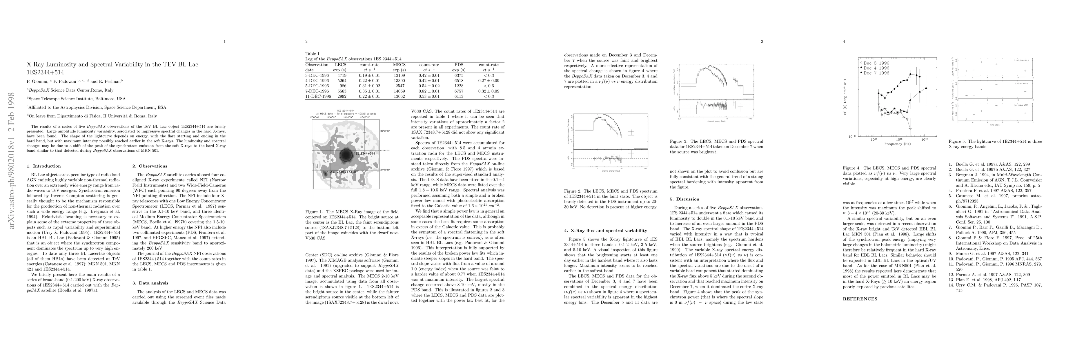 Thumbnail for X-Ray Luminosity and Spectral Variability in the TEV BL Lac 1ES2344+514