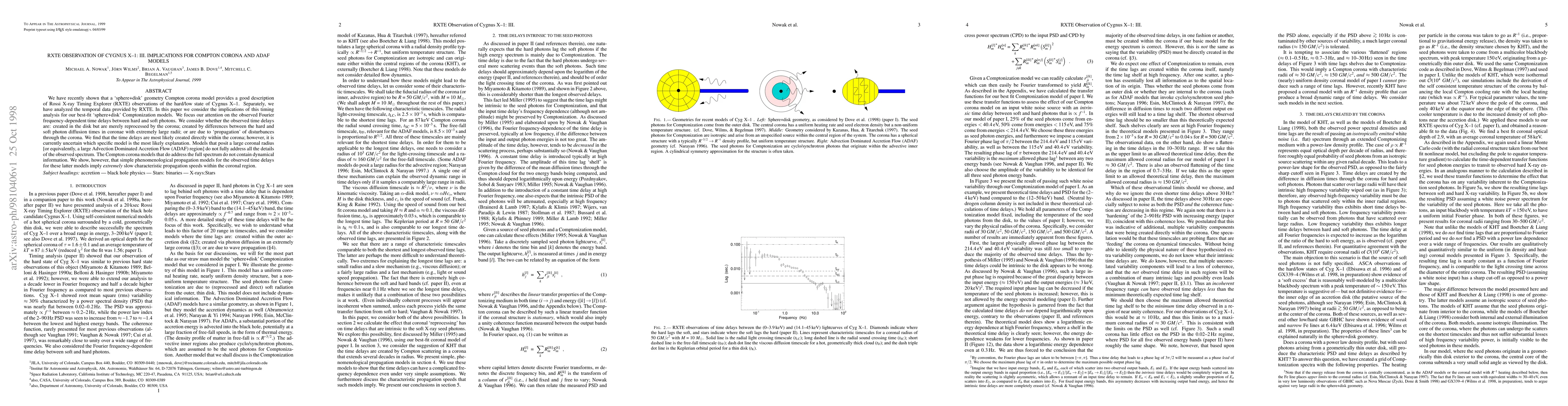 Thumbnail for RXTE Observation of Cygnus X--1: III. Implications for Compton Corona
  and ADAF Models