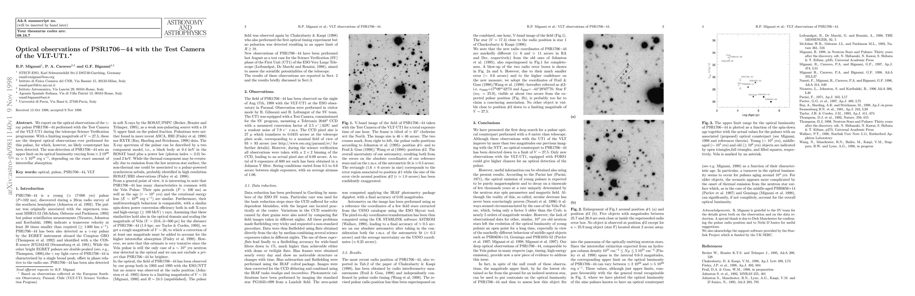 Thumbnail for Optical observations of PSR1706$-$44 with the Test Camera of the VLT-UT1