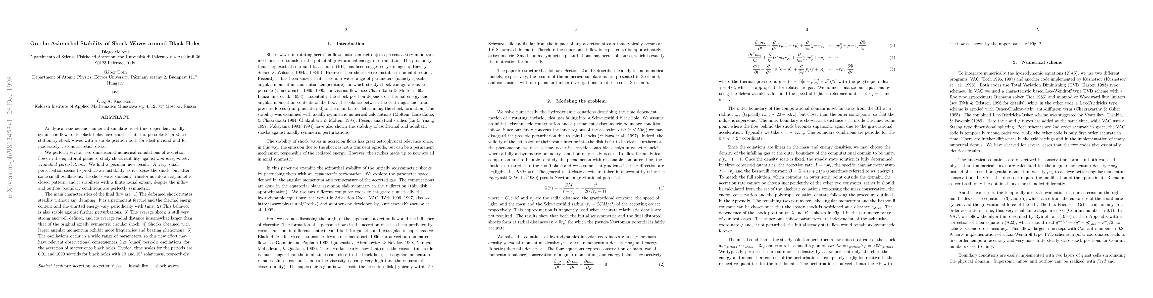 Thumbnail for On the Azimuthal Stability of Shock Waves around Black Holes