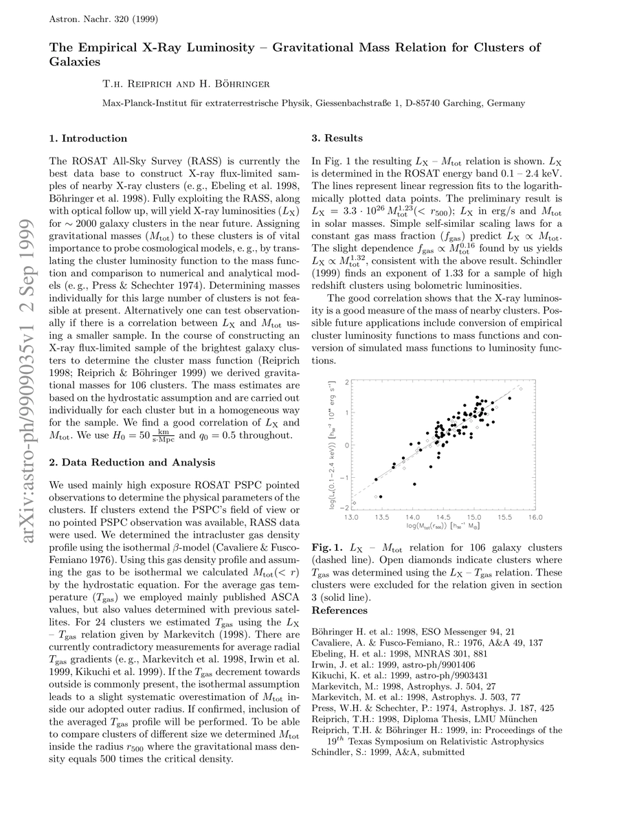 Thumbnail for The Empirical X-Ray Luminosity - Gravitational Mass Relation for
  Clusters of Galaxies