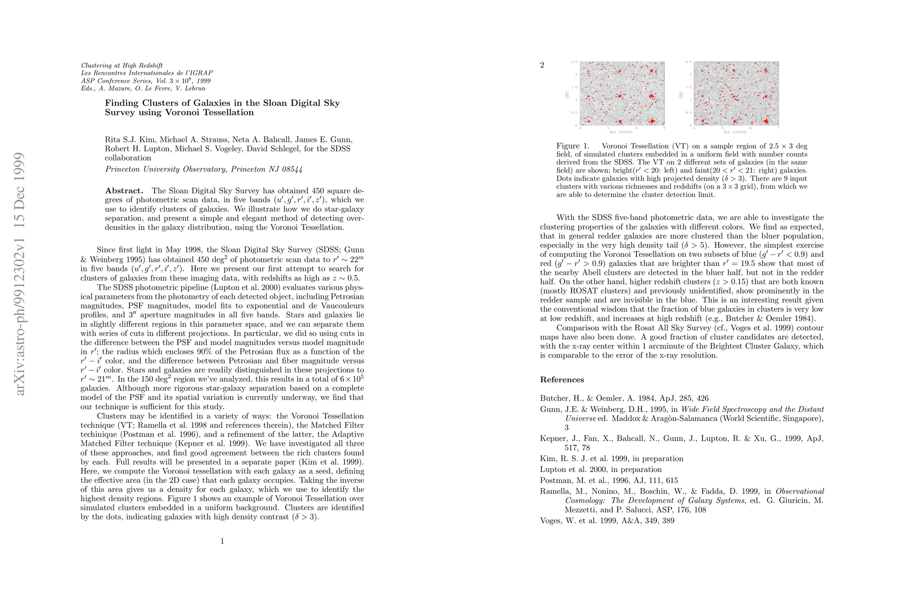 Thumbnail for Finding Clusters of Galaxies in the Sloan Digital Sky Survey using
  Voronoi Tessellation