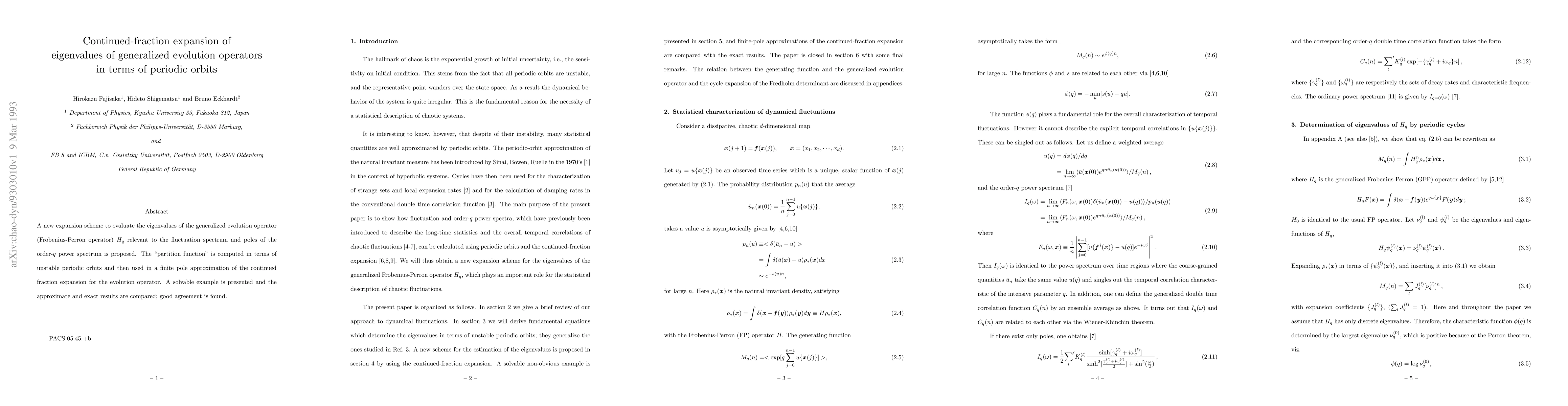 Thumbnail for Continued-fraction expansion of eigenvalues of generalized evolution
  operators in terms of periodic orbits