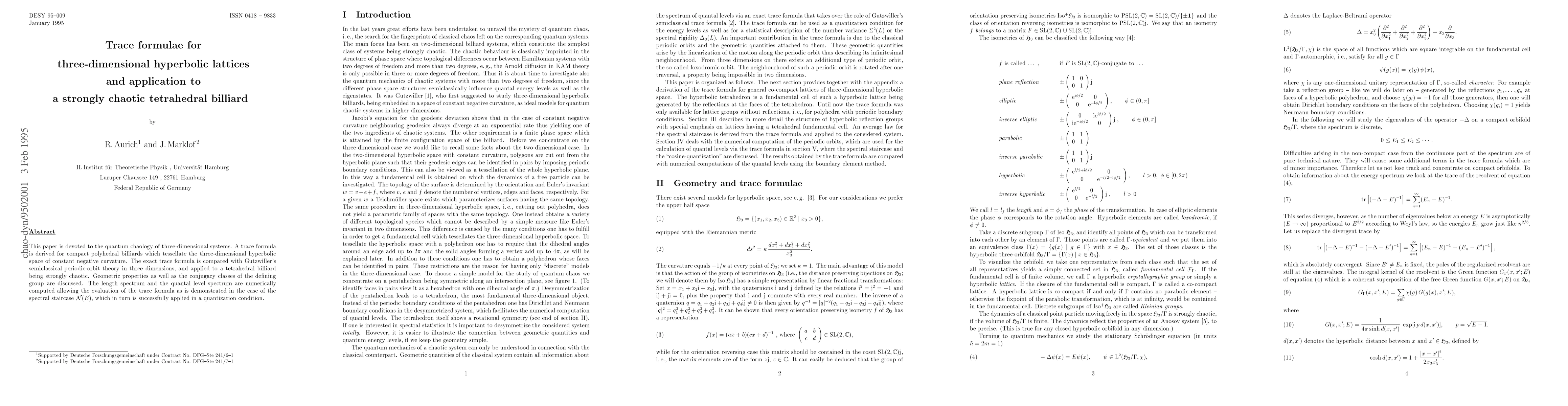 Thumbnail for Trace formulae for three-dimensional hyperbolic lattices and application
  to a strongly chaotic tetrahedral billiard