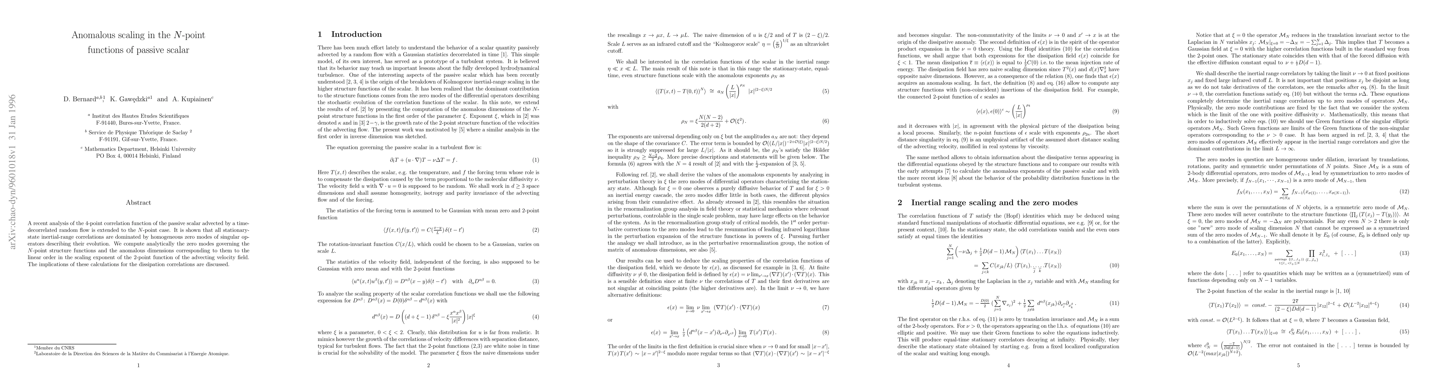 Thumbnail for Anomalous Scaling in the N-Point Functions of Passive Scalar