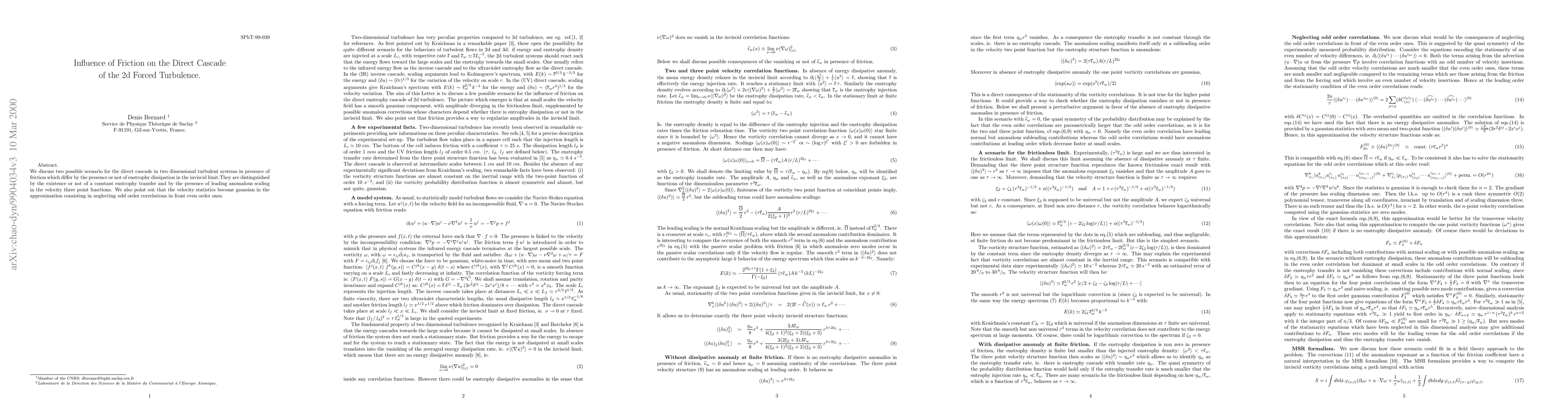 Thumbnail for Influence of Friction on the Direct Cascade of the 2d Forced Turbulence