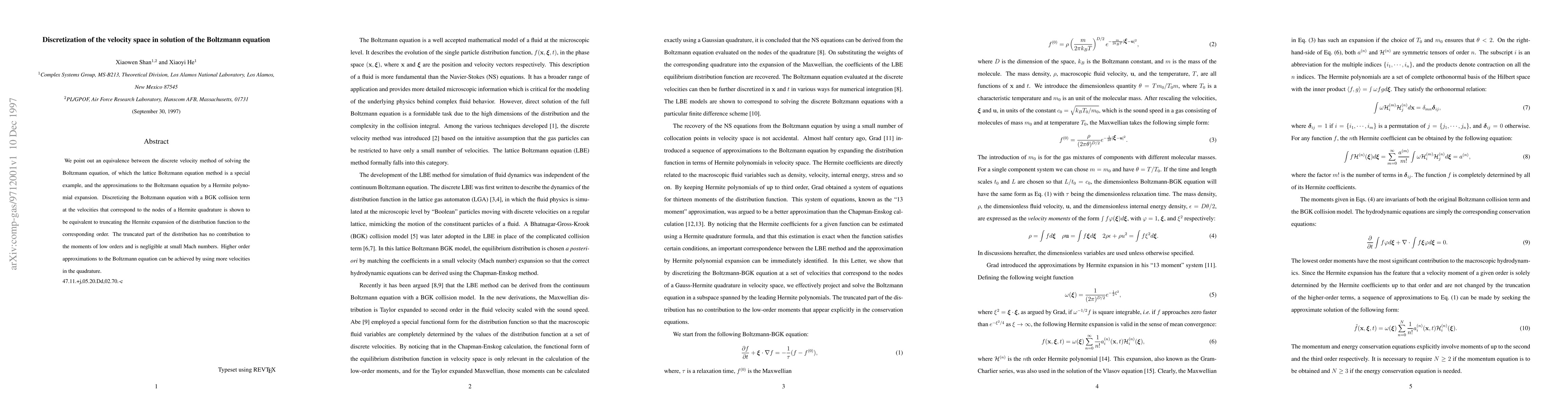 Thumbnail for Discretization of the velocity space in solution of the Boltzmann
  equation