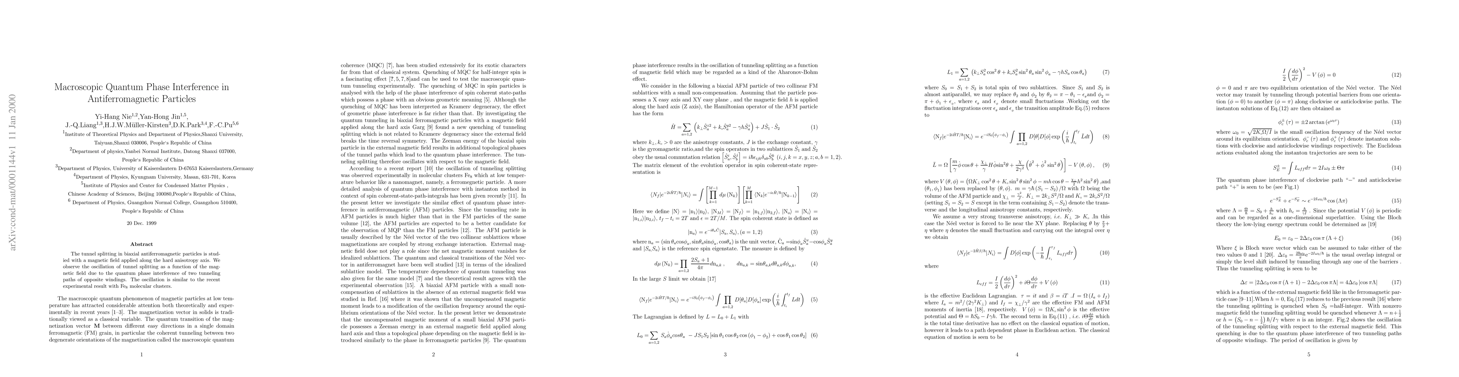 Thumbnail for Macroscopic Quantum Phase Interference in Antiferromagnetic Particles