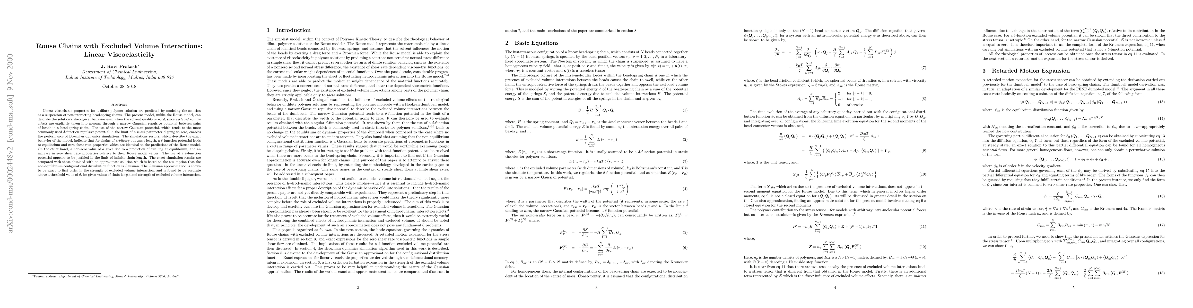 Thumbnail for Rouse Chains with Excluded Volume Interactions: Linear Viscoelasticity