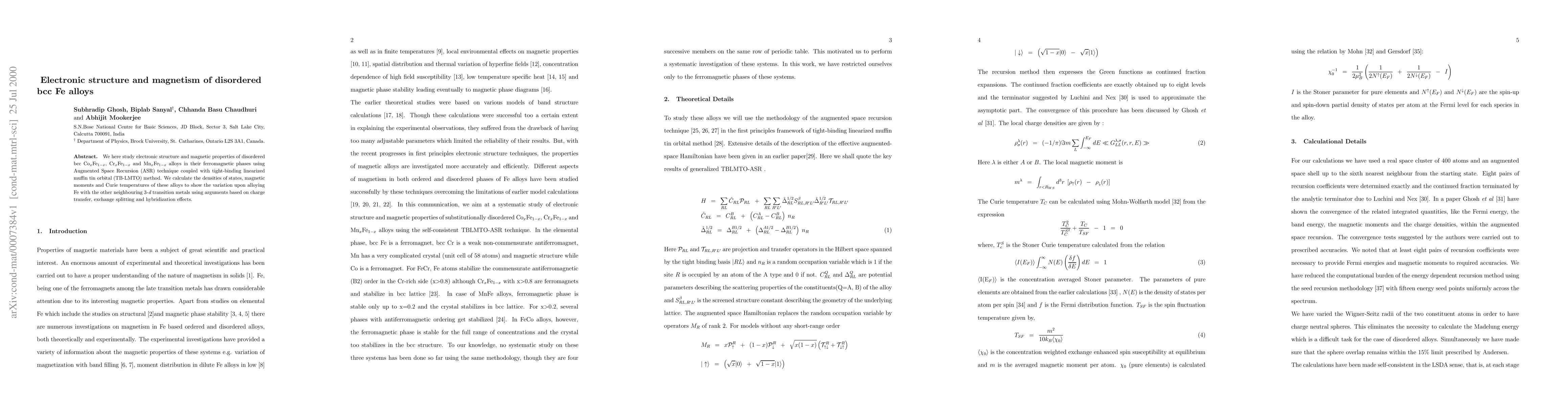 Thumbnail for Electronic structure and magnetism in disordered bcc Fe alloys