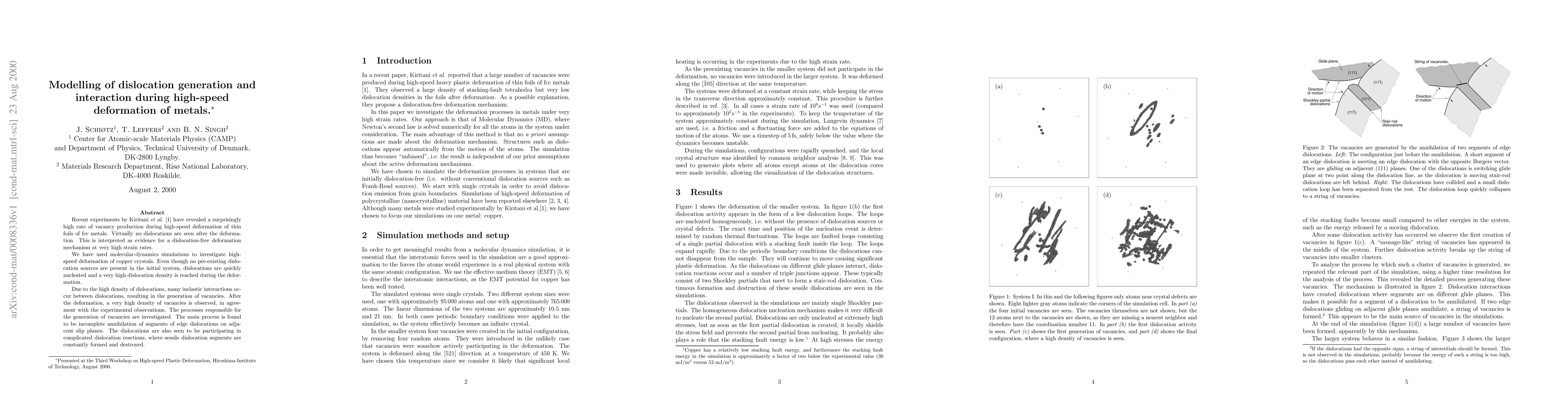 Thumbnail for Modelling of dislocation generation and interaction during high-speed
  deformation of metals