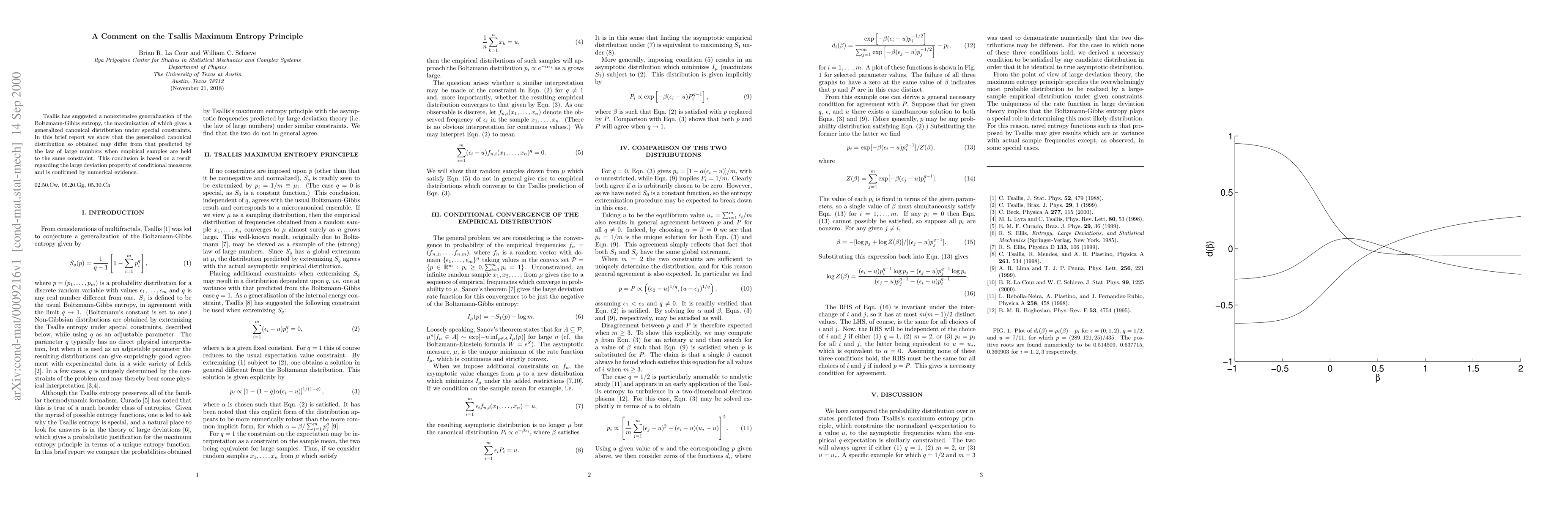 Thumbnail for A Comment on the Tsallis Maximum Entropy Principle