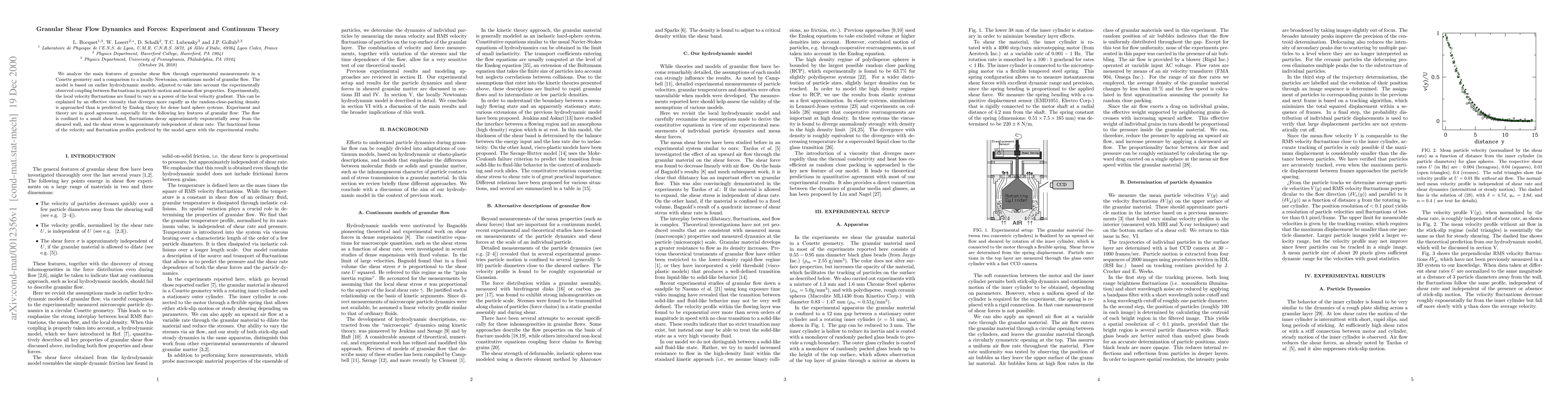 Thumbnail for Granular Shear Flow Dynamics and Forces : Experiment and Continuum
  Theory