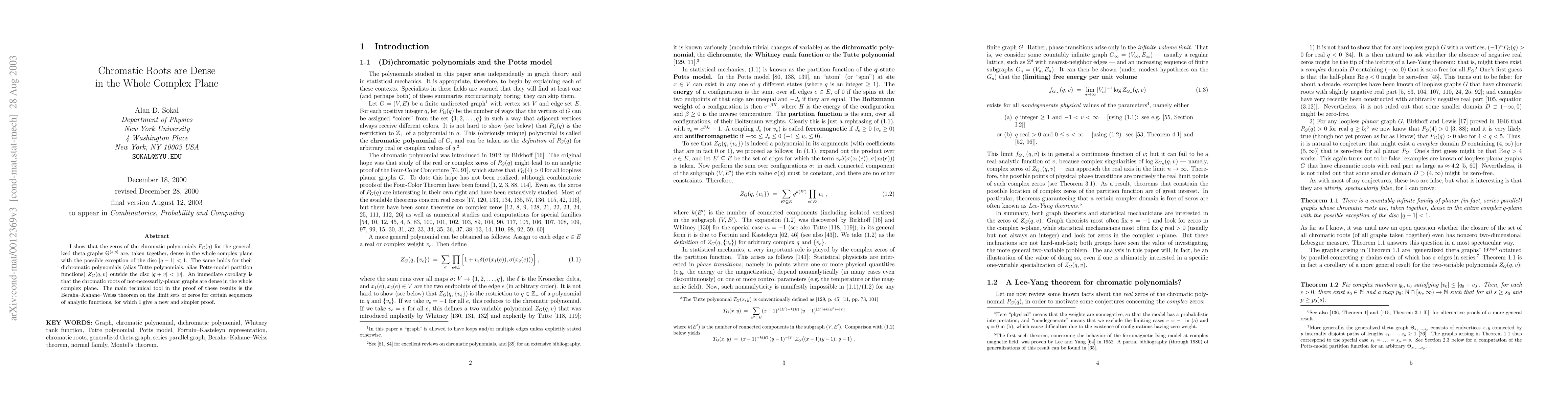 Thumbnail for Chromatic roots are dense in the whole complex plane