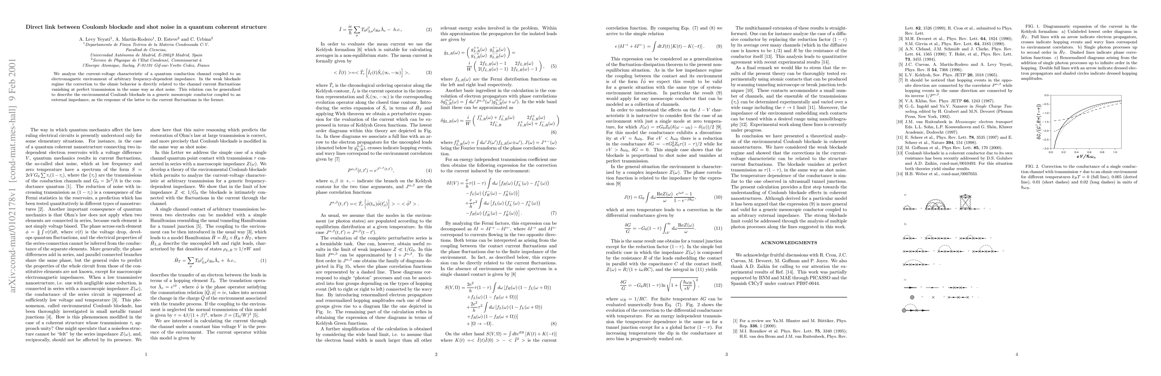 Thumbnail for Direct link between Coulomb blockade and shot noise in a quantum
  coherent structure