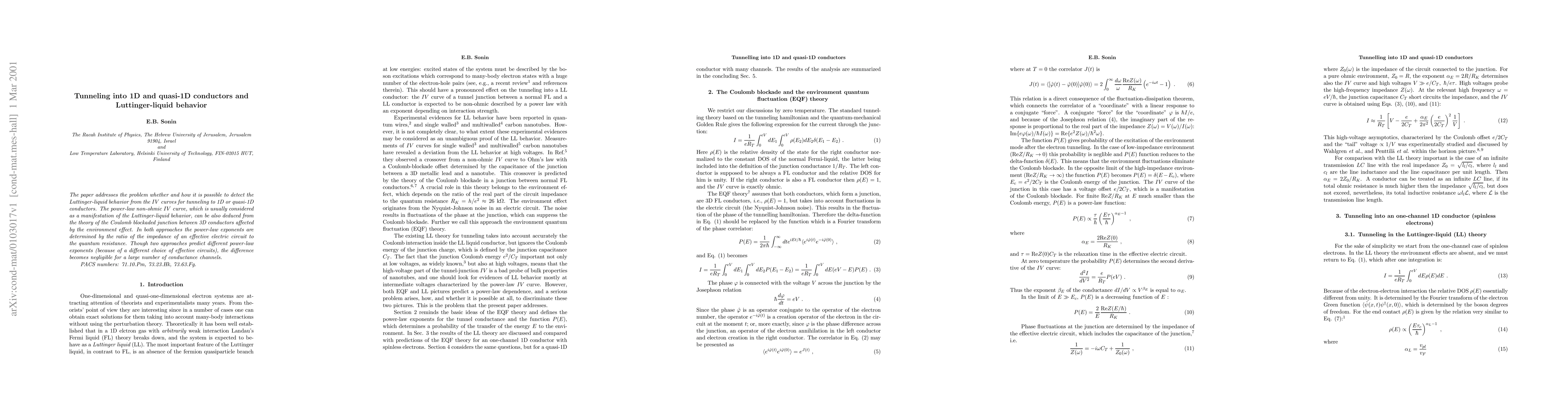 Thumbnail for Tunneling into 1D and quasi-1D conductors and Luttinger-liquid behavior
