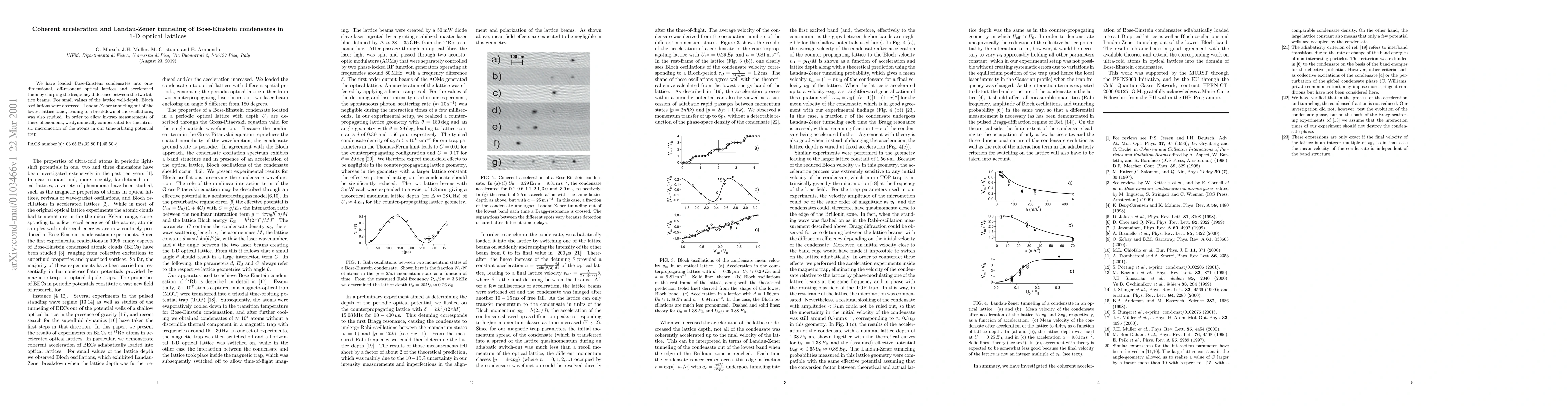 Thumbnail for Coherent acceleration and Landau-Zener tunneling of Bose-Einstein
  condensates in 1-D optical lattices