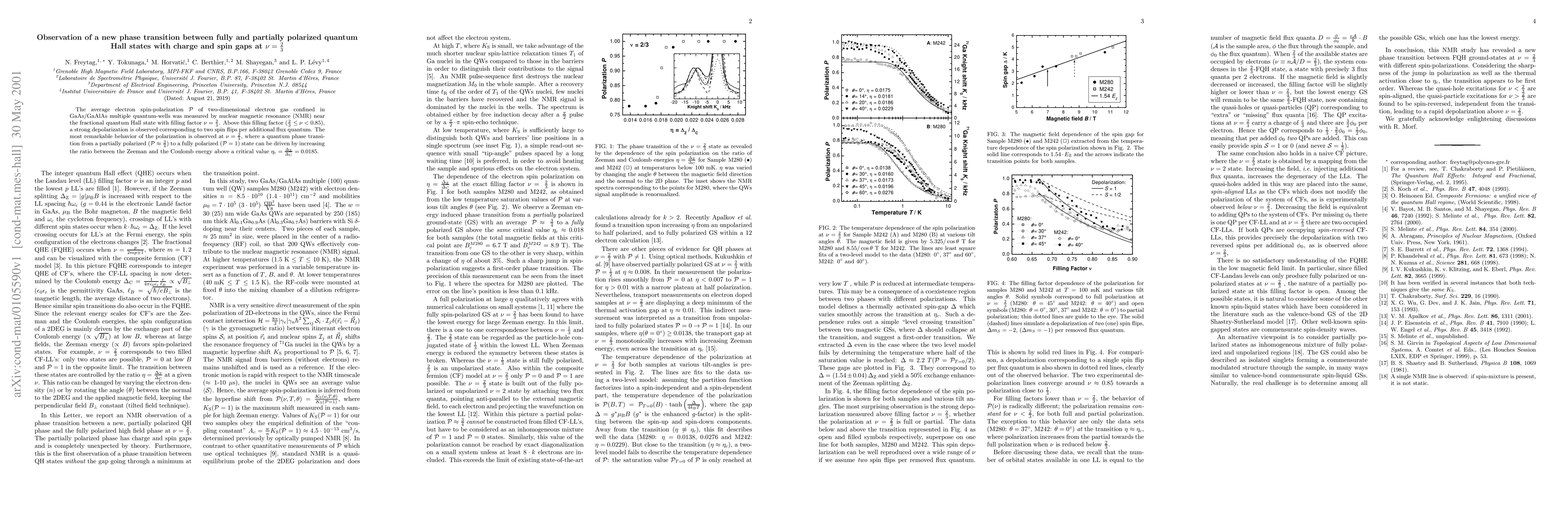 Thumbnail for Observation of a new phase transition between fully and partially
  polarized quantum Hall states with charge and spin gaps at $\nu = 2/3$