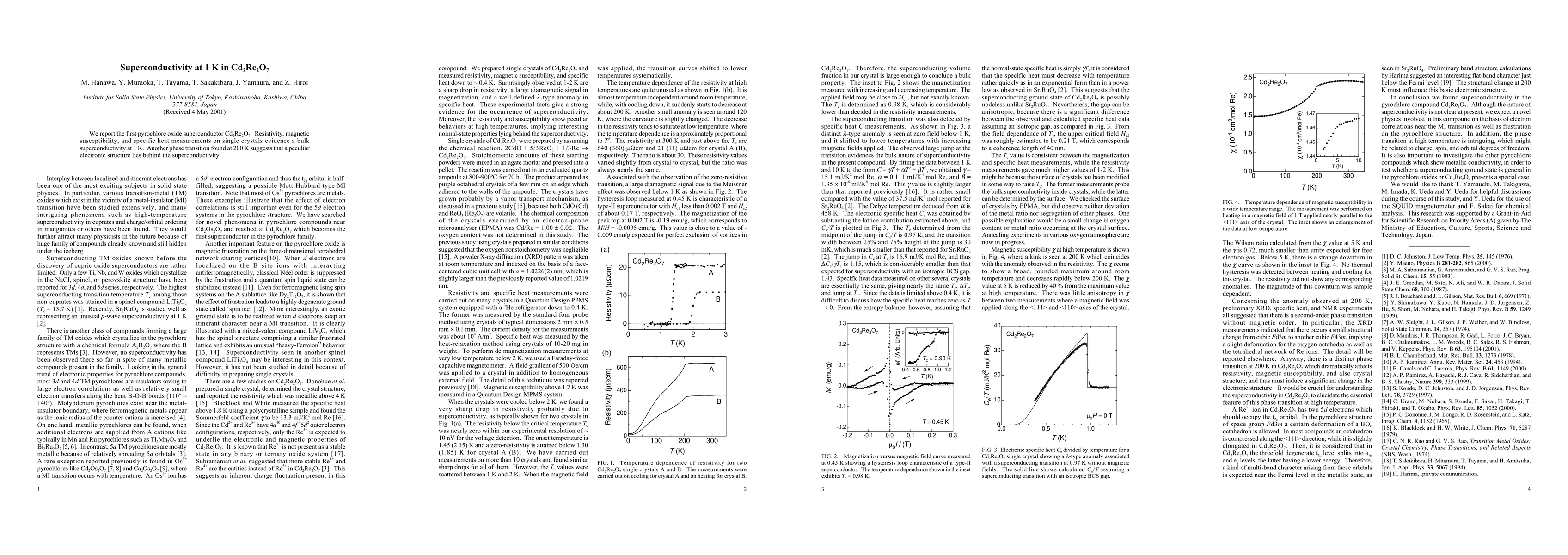Thumbnail for Superconductivity at 1 K in Cd2Re2O7