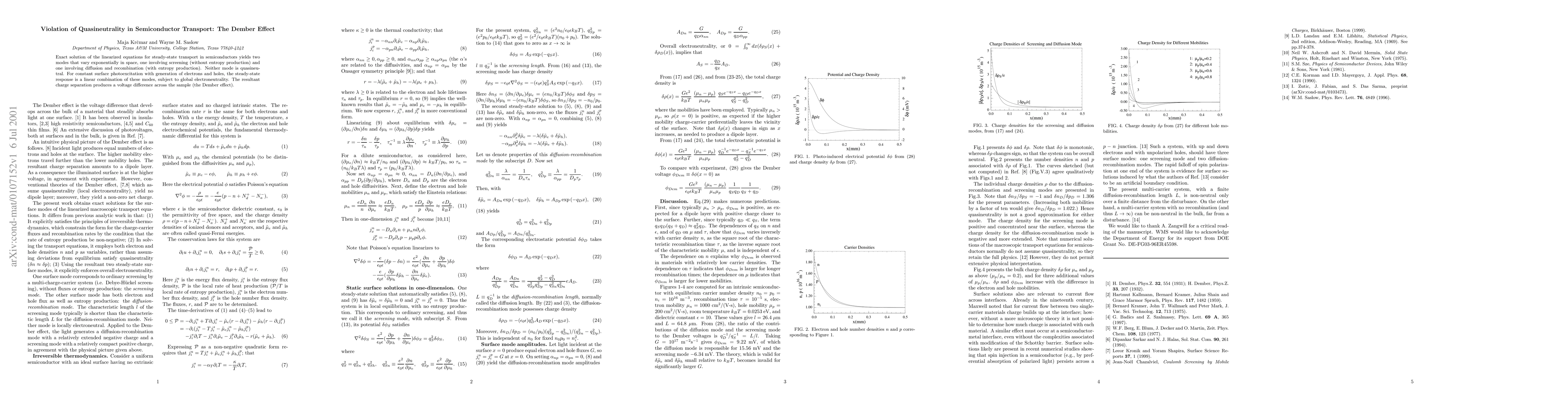 Thumbnail for Violation of Quasineutrality in Semiconductor Transport: The Dember
  Effect