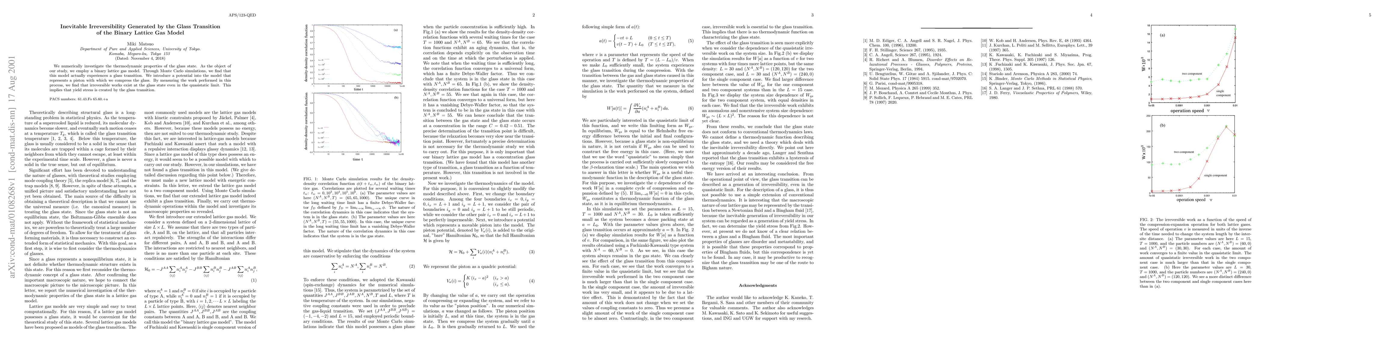 Thumbnail for Inevitable Irreversibility Generated by the Glass Transition of the
  Binary Lattice Gas Model