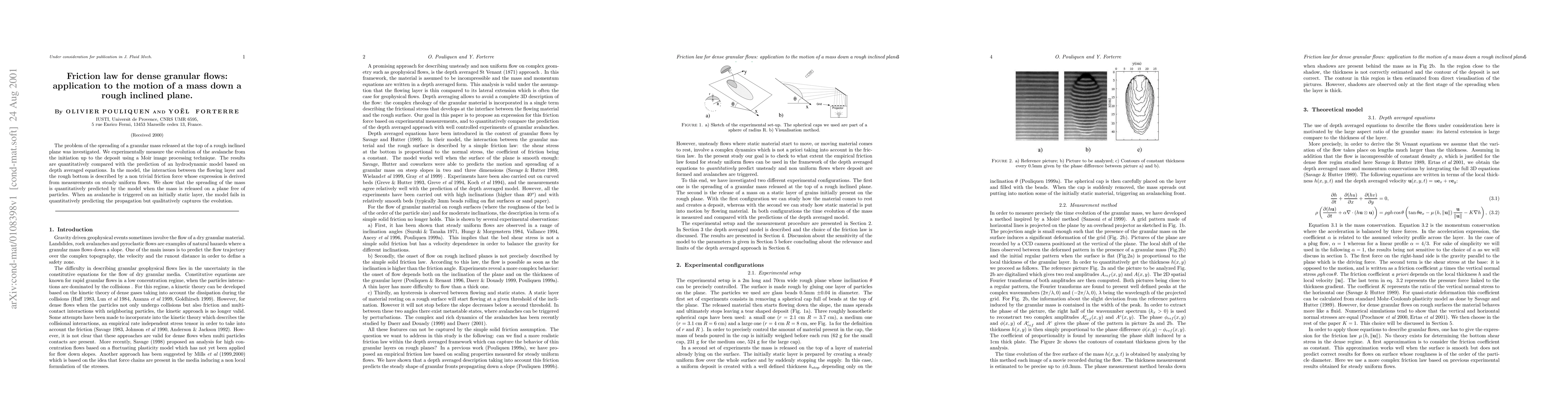 Thumbnail for Friction law for dense granular flows: application to the motion of a
  mass down a rough inclined plane