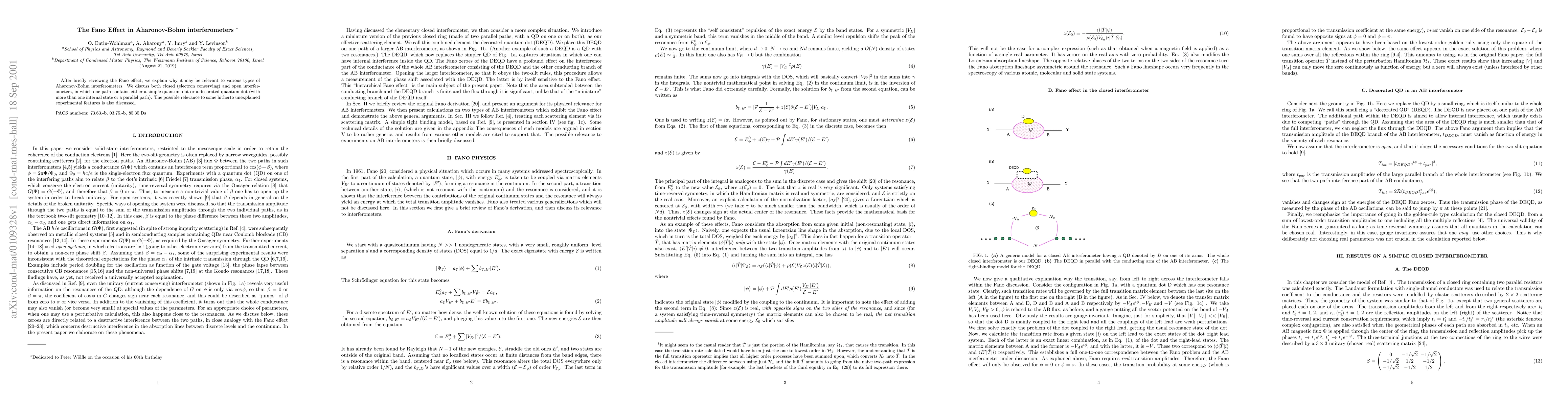 Thumbnail for The Fano Effect in Aharonov-Bohm interferometers