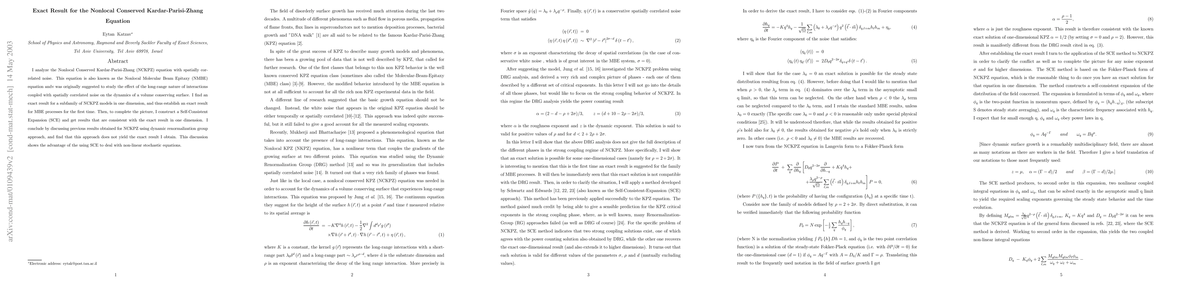 Thumbnail for Exact Result for the Nonlocal Conserved Kardar-Parisi-Zhang Equation