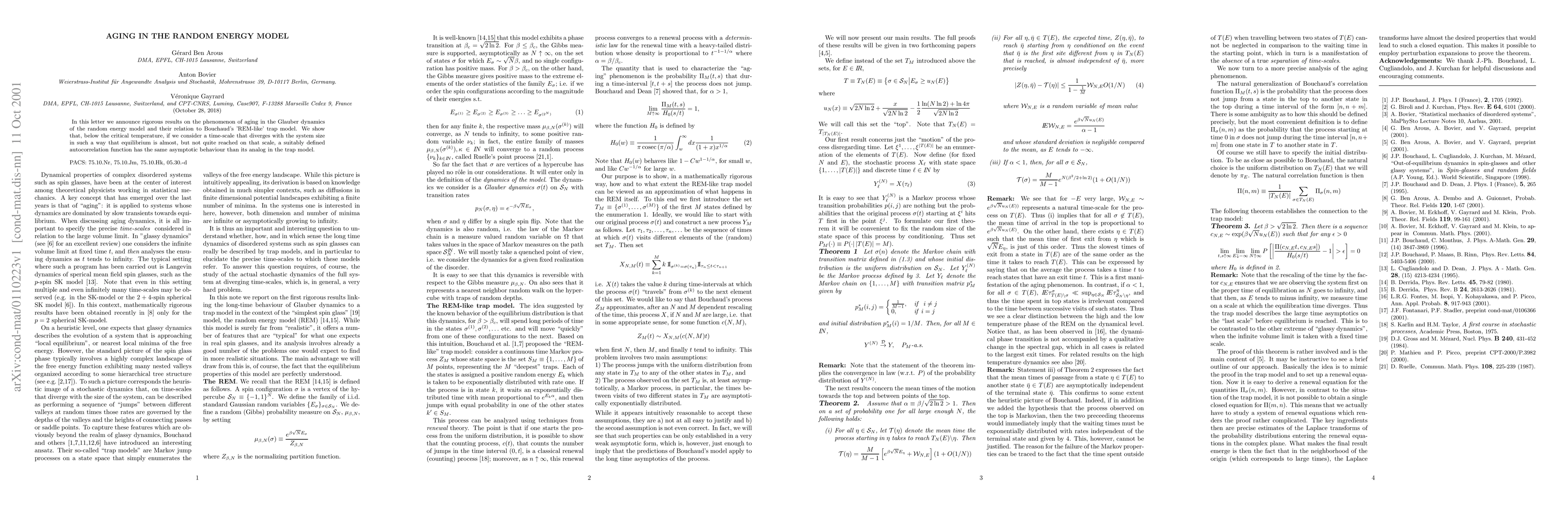 Thumbnail for Aging in the random energy model