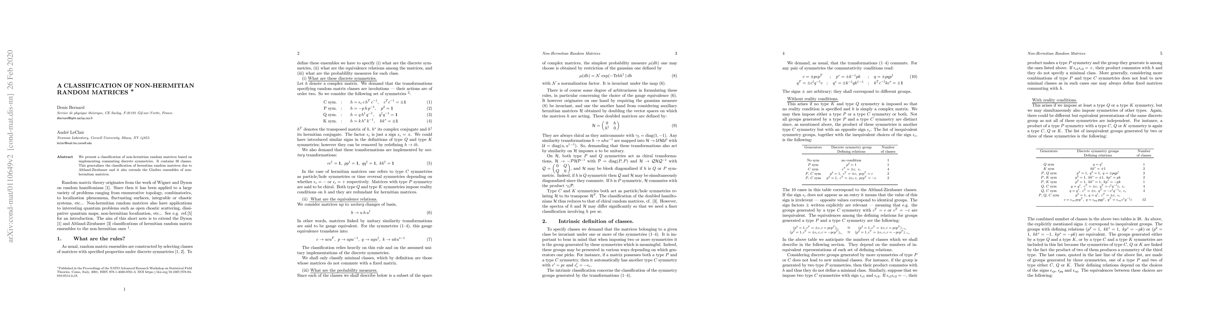 Thumbnail for A Classification of Non-Hermitian Random Matrices