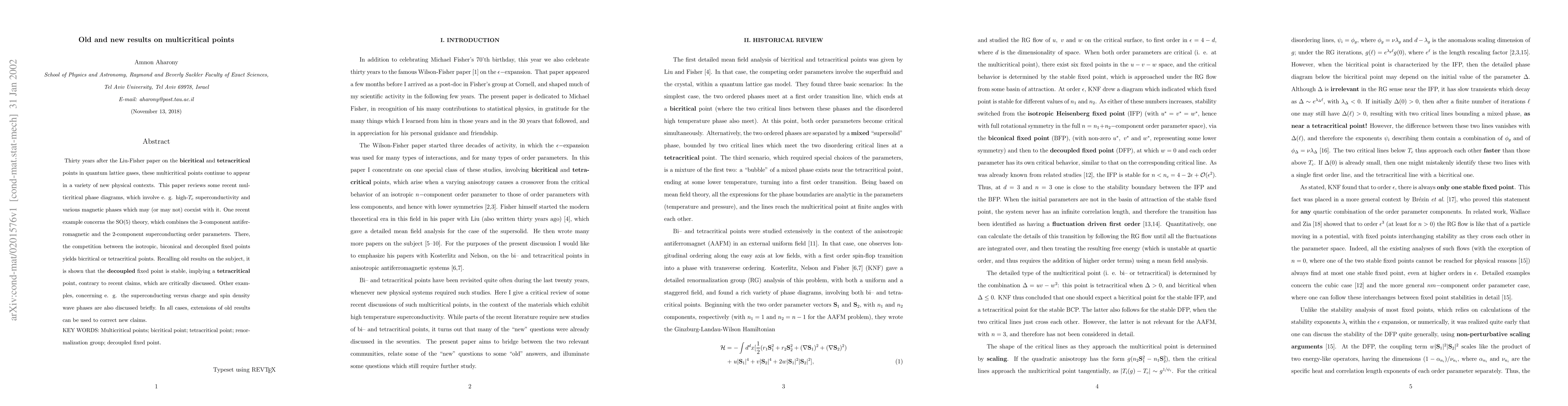 Thumbnail for Old and new results on multicritical points