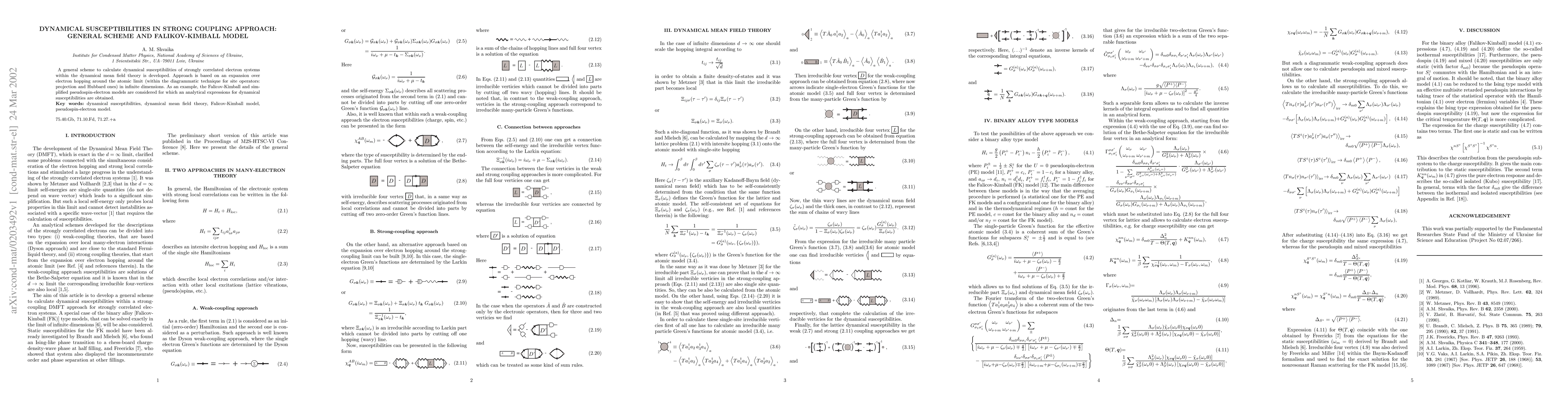 Thumbnail for Dynamical susceptibilities in strong coupling approach: General scheme
  and Falikov-Kimball model