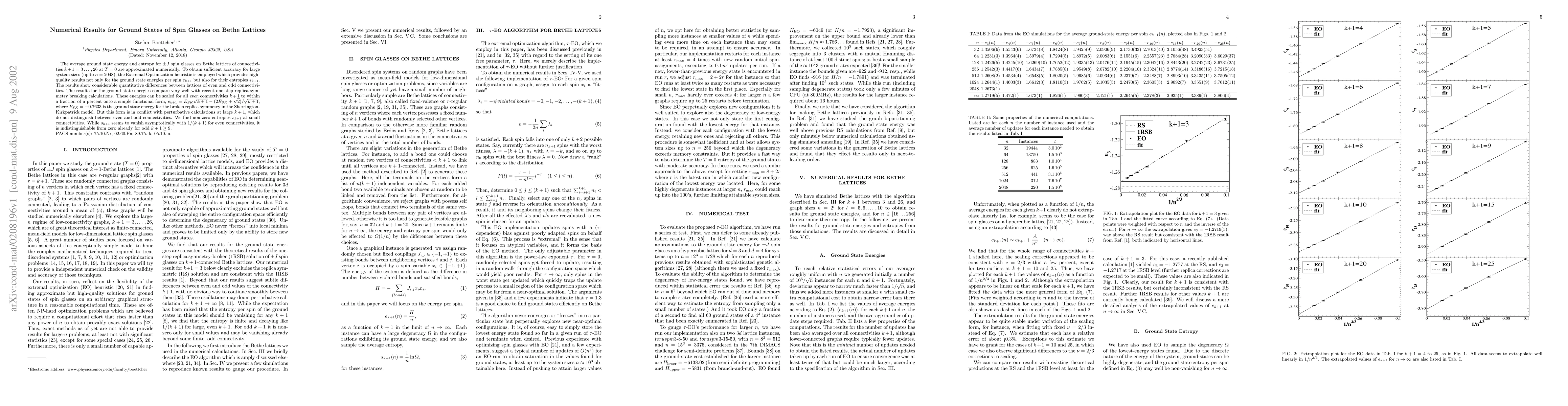 Thumbnail for Numerical Results for Ground States of Spin Glasses on Bethe Lattices