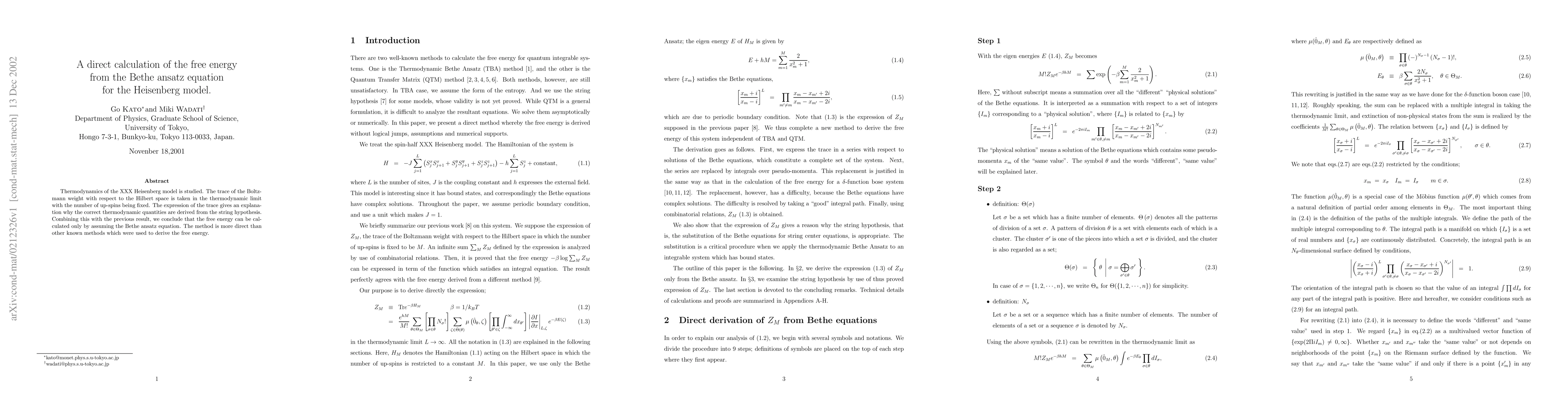 Thumbnail for A direct calculation of the free energy from the Bethe ansatz equation
  for the Heisenberg model