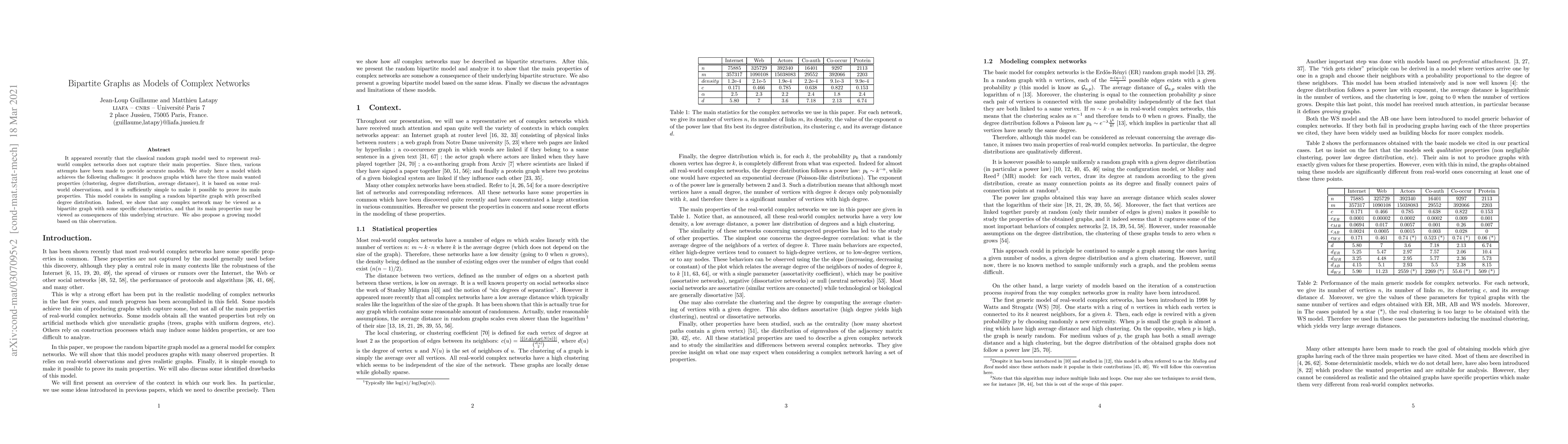 Thumbnail for Bipartite Graphs as Models of Complex Networks