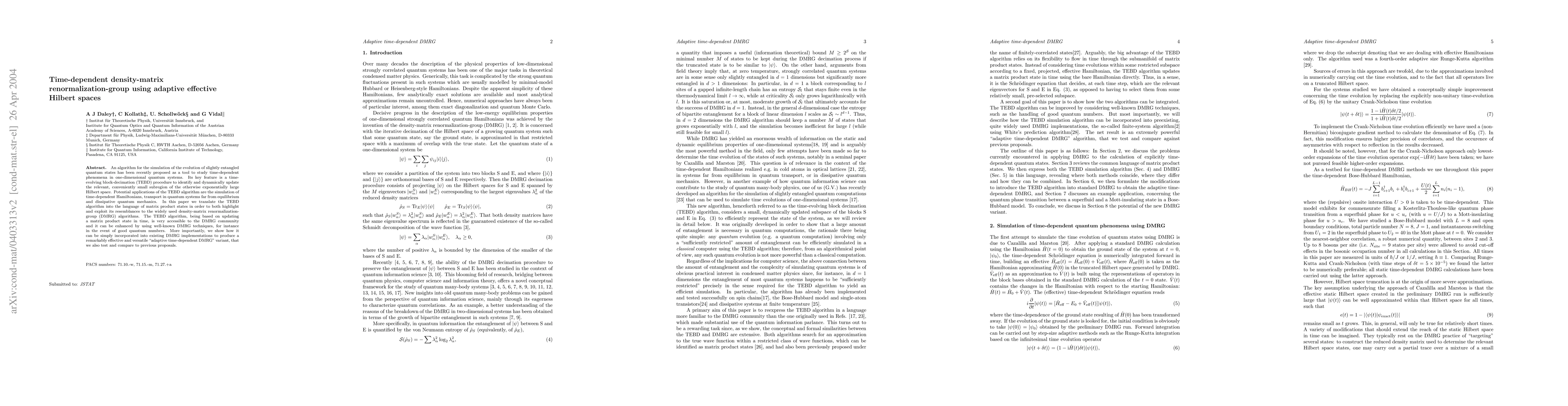 Thumbnail for Time-dependent density-matrix renormalization-group using adaptive
  effective Hilbert spaces