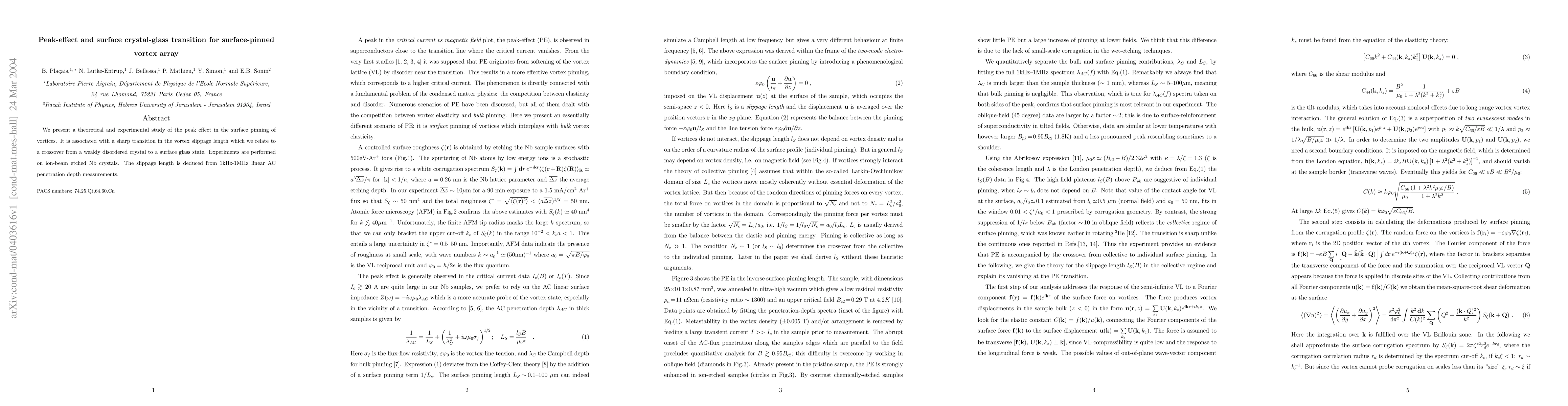 Thumbnail for Peak-effect and surface crystal-glass transition for surface-pinned
  vortex array