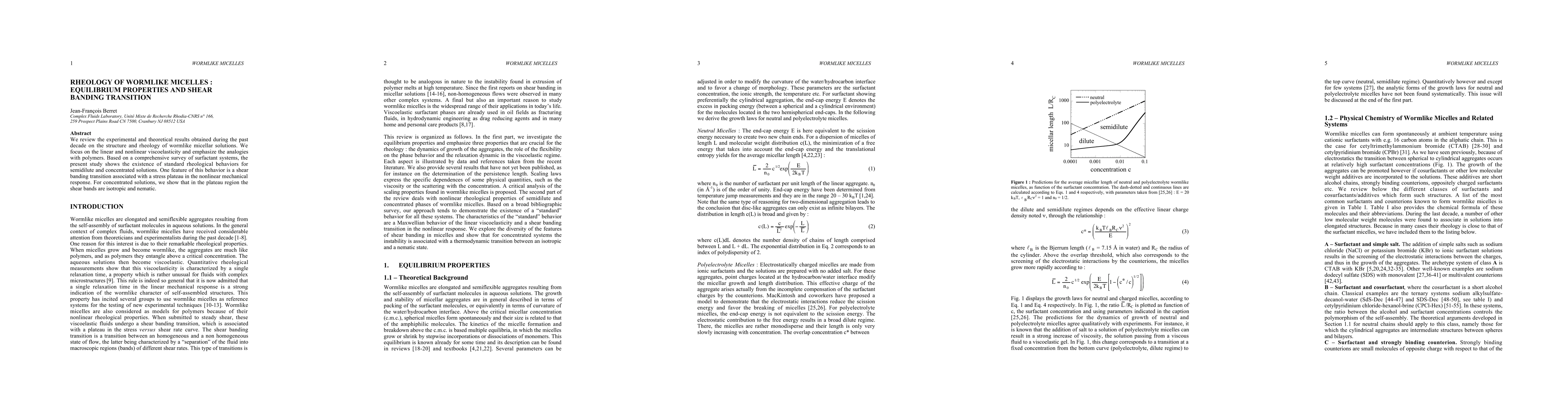 Thumbnail for Rheology of Wormlike Micelles : Equilibrium Properties and Shear Banding
  Transition