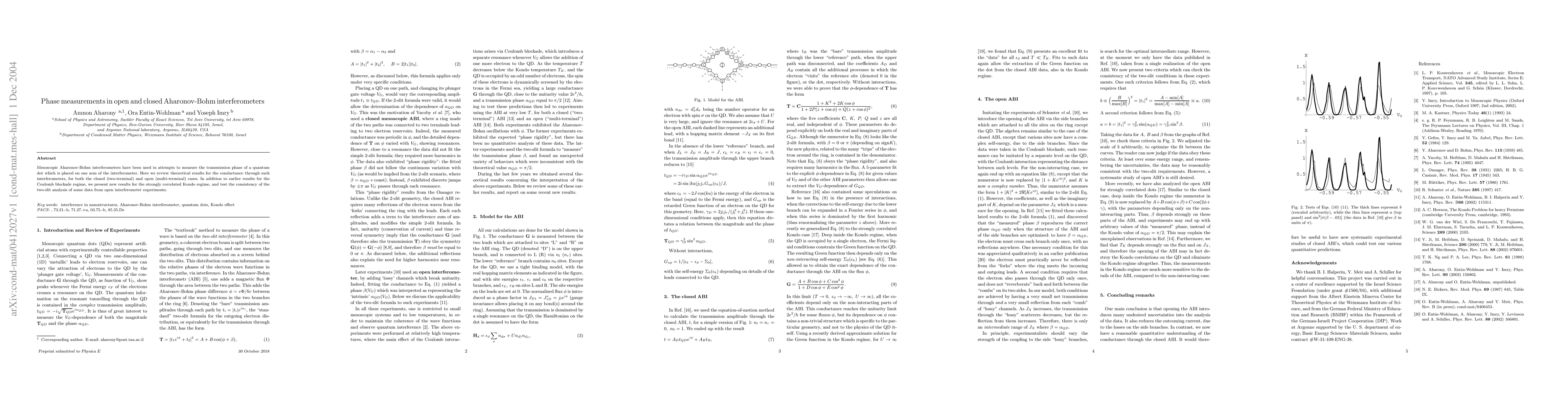 Thumbnail for Phase measurements in open and closed Aharonov-Bohm interferometers