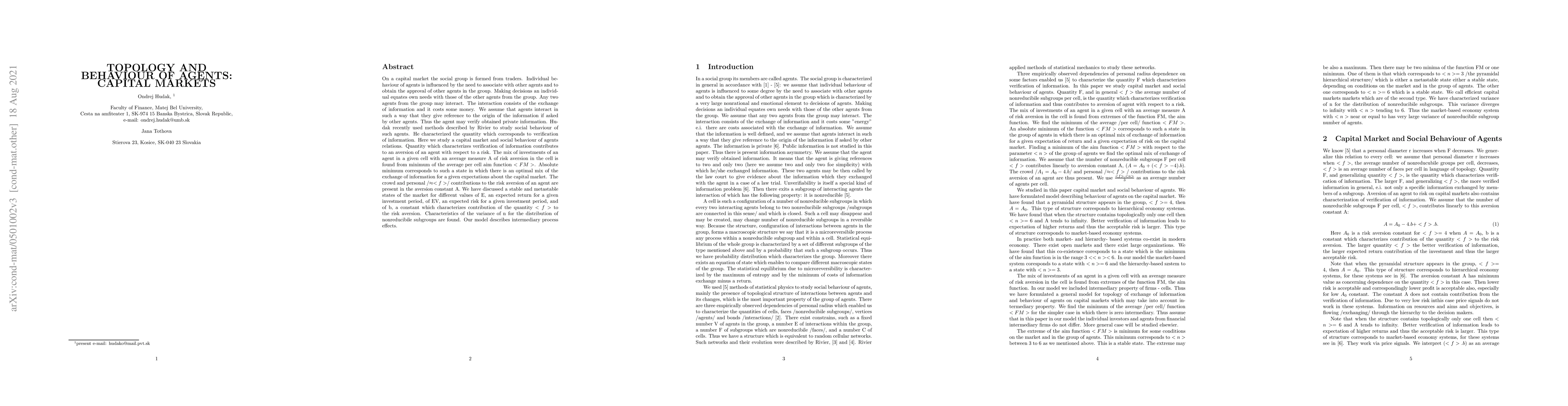Thumbnail for Topology and Behaviour of Agents: Capital Markets