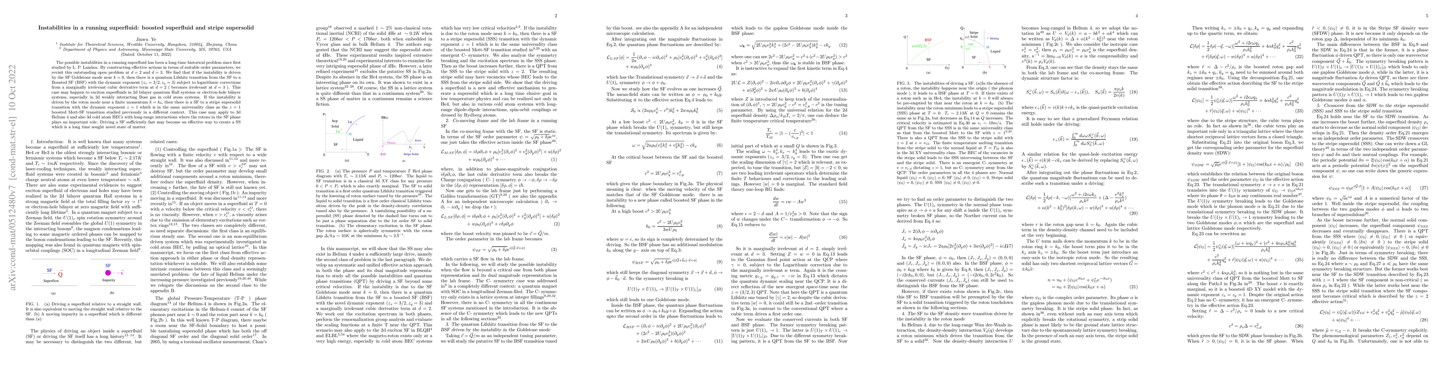 Thumbnail for Instabilities in a running superfluid: boosted superfluid and stripe
  supersolid