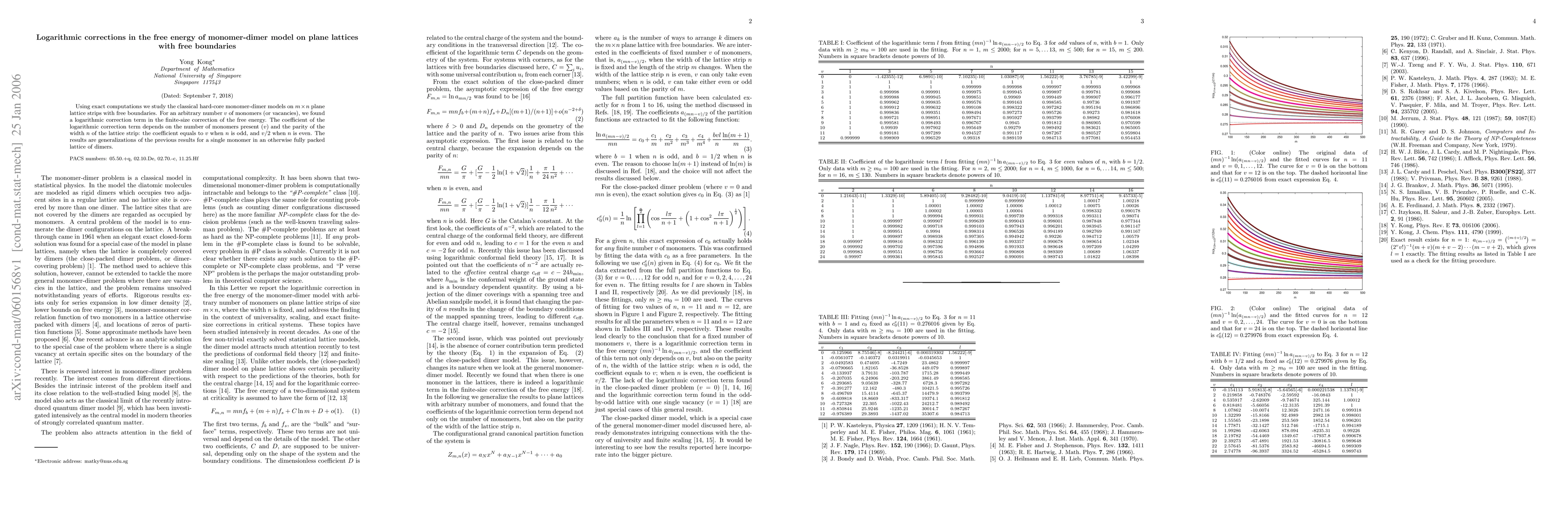 Thumbnail for Logarithmic corrections in the free energy of monomer-dimer model on
  plane lattices with free boundaries