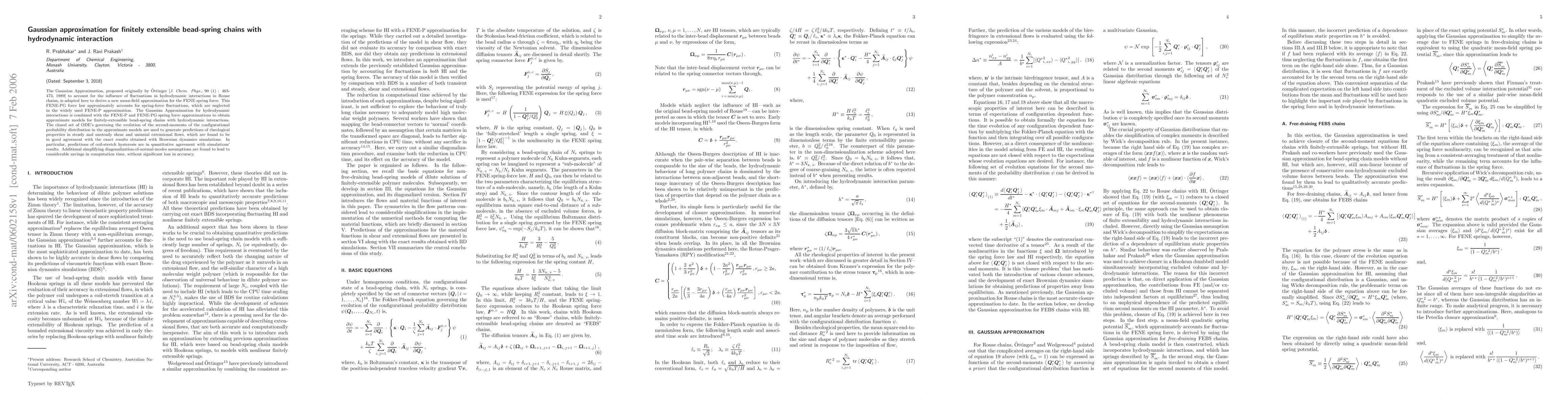 Thumbnail for Gaussian approximation for finitely extensible bead-spring chains with
  hydrodynamic interaction