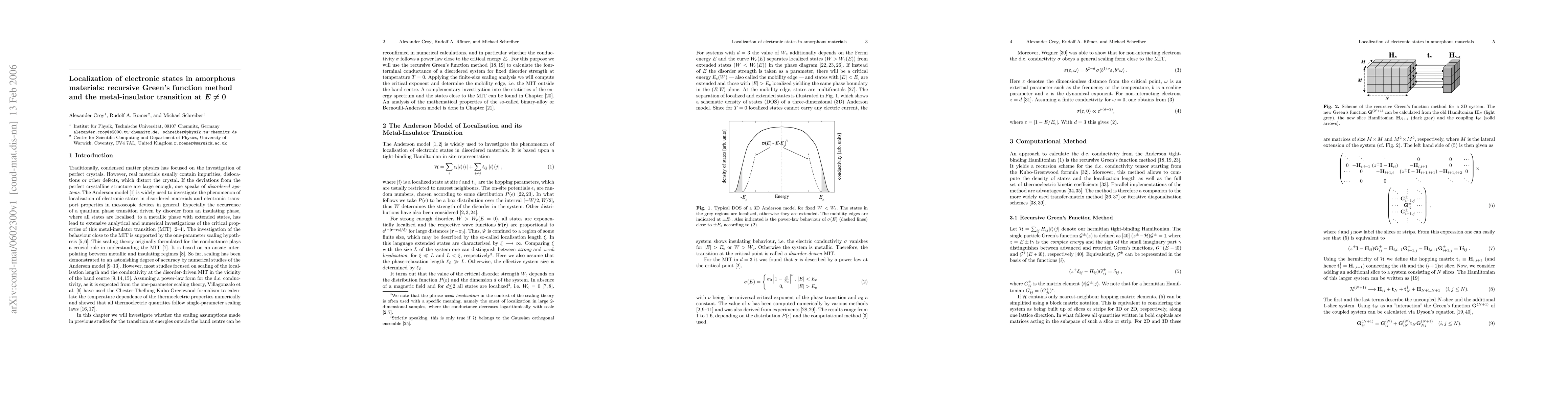 Thumbnail for Localization of electronic states in amorphous materials: recursive
  Green's function method and the metal-insulator transition at E<>0
